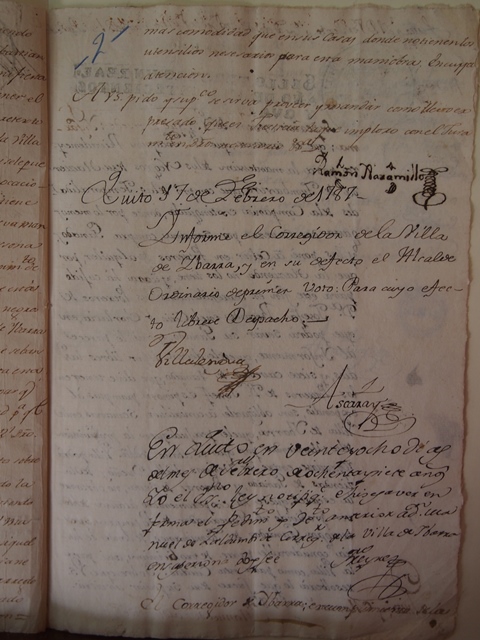 Paper by Joaquin Rivadeneira. Heritage document in the National Archive of Ecuador in the series called Butcher shops and local stores, Box 4, File 15, number of pages: 3.   . Photo: National Archive of Ecuador