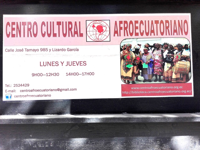 . Cartel Centro Cultural Afroecuatoriano. 