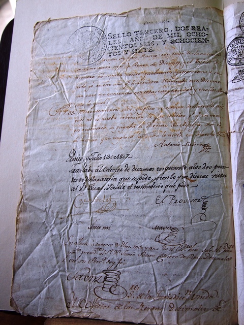 Manuscript. Request from the Revenue Collector from Ibarra. Heritage document. In the series Tithes, Box No. 10, Record No. 15, number of pages 3. 