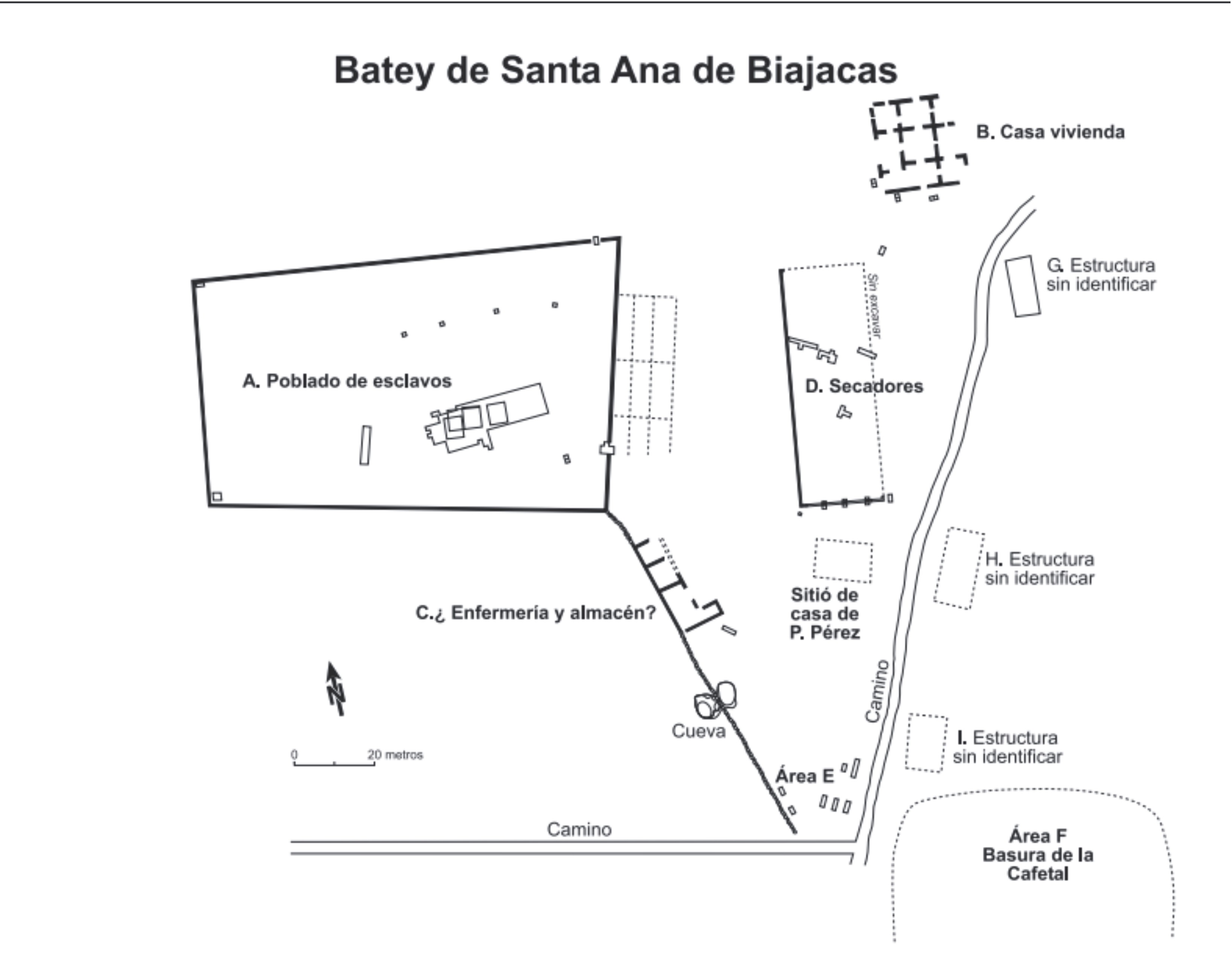 Ruins of the Santa Ana de Biajacas coffee plantation or El Padre. Map including constructions of the coffee plantation . Photo: Jorge Garcell