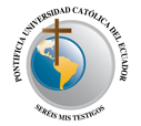 . Pontifical Catholic University of Ecuador logo. 