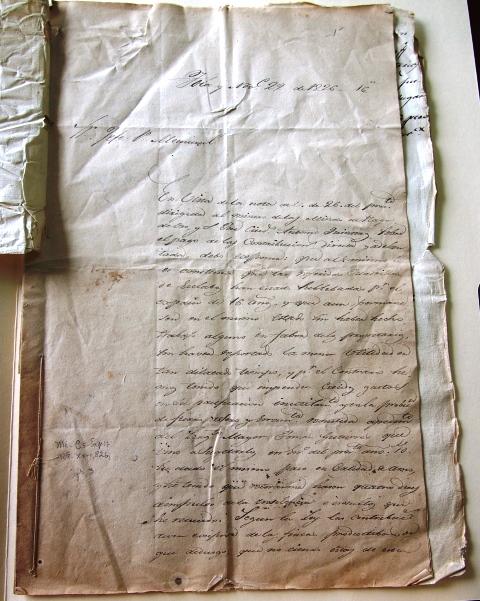 Claim by the miners of Playa de Oro (Manuscript). Heritage document in the National History Archive, Series Mines, box 5, file 17, number of pages: 3. Photo: National History Archive