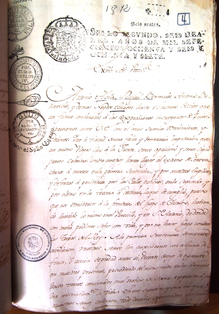 Request of freedom for slaves (Manuscript). Heritage document in the National Archive of Ecuador in the series called Special Collection, box 193, volume 470, and document 4. Photo: National Archive of Ecuador