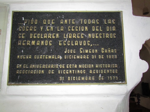 San Vicente. Placa conmemorativa a José Simeón Cañas. Foto: José Heriberto Erquicia