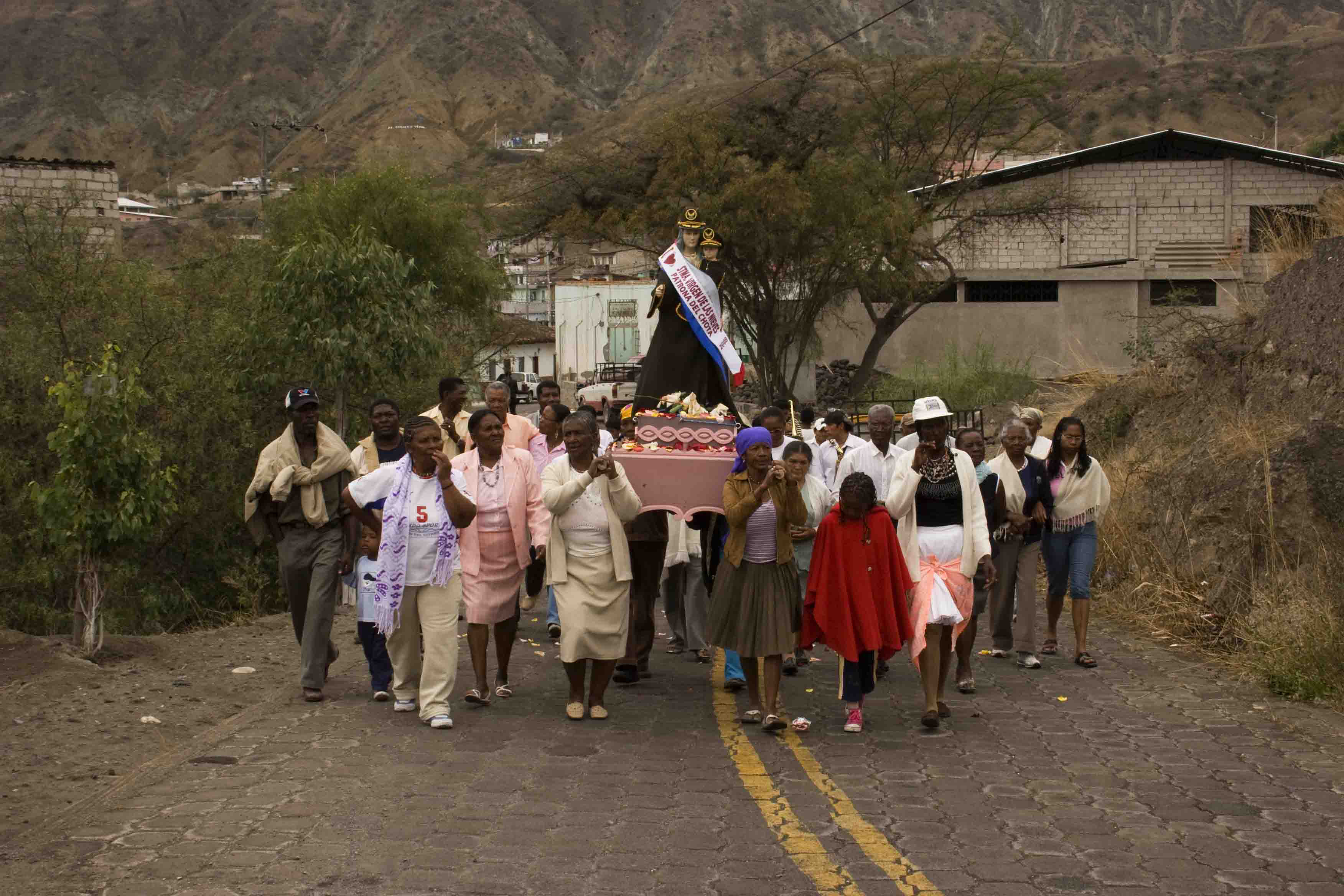 Celebration Virgen de las Nieves-Chota community. The Virgen de las Nieves taken in procession through the streets of the town. 